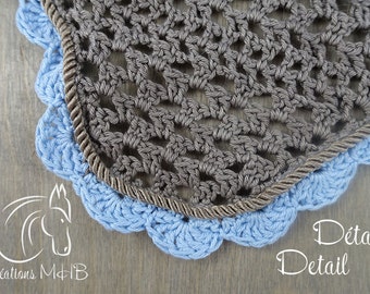 Beige and Blue Horse Fly Bonnet with Twisted Cord Trim, Size Full