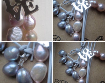 Pearl Lariat, Love Pendant Necklace, Pearl Love Pendant Lariat, Handmade Pearl Necklace, Designer Pearl Lariat, Edinburgh Jewellery Designer