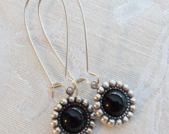 50% Off Clearance Sale, Black, Onyx, Vintage Glass Earrings