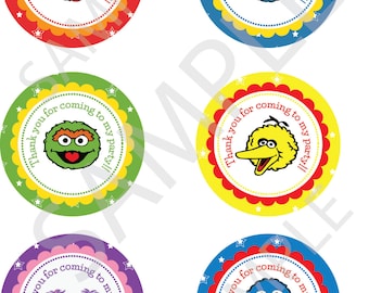 Sesame Street thank you stickers - 3" round stickers - sesame street thank you labels - 3 inch round treat bag labels