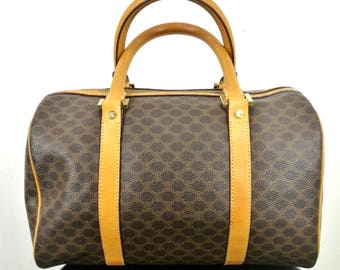 Vintage CELINE MACADAM Speedy Bag Women 90's Celine Paris Designer Traveller Celine Italy Made Shoulder Bags Celine Handbags Leather