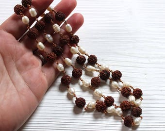 Vintage handmade freshwater pearl and rudraksha bead necklace