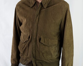 Vintage 80s Smithsonian Institution Leather Bomber Jacket Size M