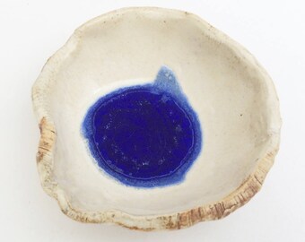 My Blue Lagoon Trinket Dish, Tiny Crinkly Bowl, Hobbitware Bowl, Wrinkled Pottery, Rustic. Primitive. Altar Bowl, Ring Dish