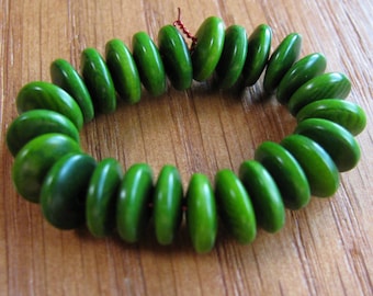 25 Forest Green Tagua Nut Beads, 8mm Rondell Beads, Saucer, EcoBeads, Natural Beads, Organic Beads, Vegetable Ivory Beads