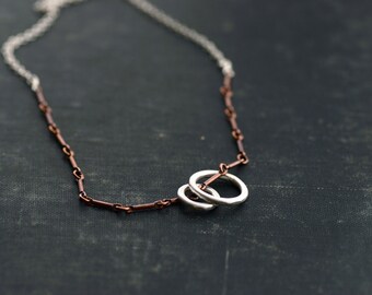 Sterling Rings on Copper and Sterling Chain Necklace - Mixed Metal
