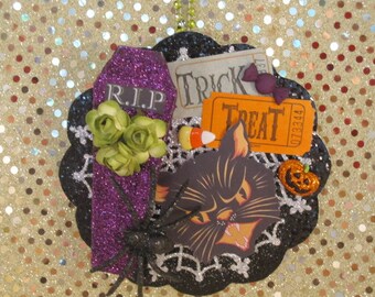 Retro Black Cat Halloween Ornament