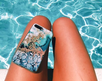 Marble iPhone Case, Blue Gold, iPhone 8 plus Case, iPhone 7 Plus Case, iPhone 7 Case, iPhone X Case, iPhone 6 6s, iPhone 8 Case, Phone Case