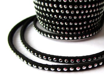 dangles of silver rhinestones - Black Suede cord