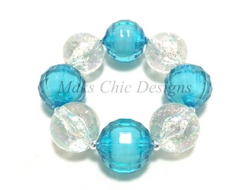 Toddler or Girls Turquoise and Silver Glitter Chunky Bracelet - Blue chunky bracelet - Girls Princess bracelet - Mermaid Chunky Bracelet