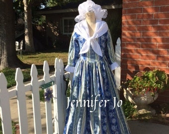4 pc colonial women's dress milkmaid costume martha washington gown size large -xlarge