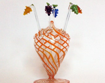 Cocktail skewers-glass holder, hand painted from the 50s
