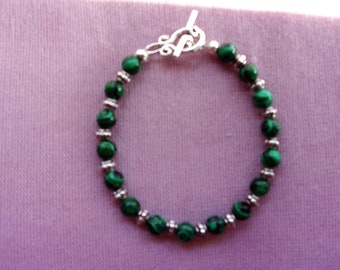 Women's faux Malachite and Tibetan silver bracelet