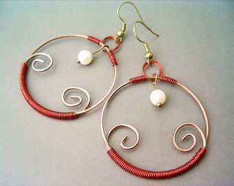 Wire Wrapped Earrings Old-Looking Copper Handmade Copper