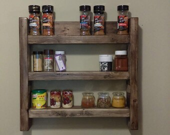 Rustic épices / présentoir dans une finition de planche de grange, 3 étagères, en bois massif, cuisine, salle à manger, couloir, entrée