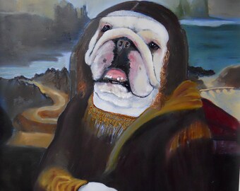 English Bulldog Art Print of an original oil painting / "Mona Who" / Dog Art / 8 x 10