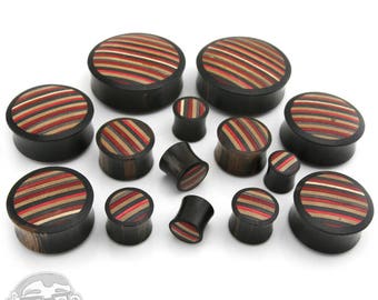 Black & Red Wood Skateboard Plugs (00G - 38mm) - New!