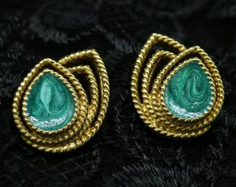 Pretty Faux Malachite Earrings with Enamel