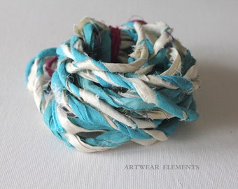 NEW, Hand Spun Sari Silk, Double Silk Twisted, Fair Trade, Textile Fiber, Yarn, Art Yarn, Bracelet Ribbon, Silk Fabric, Artwear Elements AA6