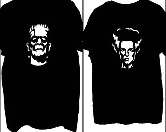 Halloween Couples Frankenstein & Bride of Frankenstein Painted T Shirts