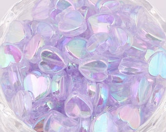 Heart Beads, Metallic Heart Beads, Lilac Heart Beads, Plastic Beads, Acrylic Beads, Childrens Beads, Heart Beads, AB Beads, Irridescent