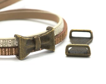2 beads loops Slides for drawstrings - pass-leather - 23 x 14 x 7 mm - color Bronze