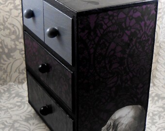 Skull and Raven Purple Gray Black Stash Jewelry Box