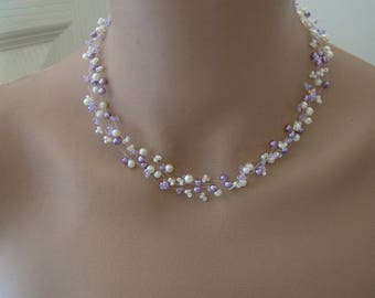 Necklace Original ivory/purple clear/purple/violet/lilac/Lavender p dress of bride/wedding/party/ceremony/cocktail, pearls