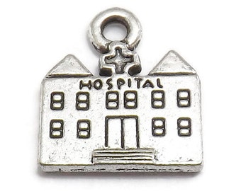 6 Hospital Charms silver tone metal nurse doctor (S374-cnt)