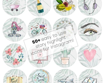 Instagram Story Highlights Icons Set 50+ Instagram Icons for Bloggers Makeup Fashion Travel - Watercolor - Template Graphic Bundle