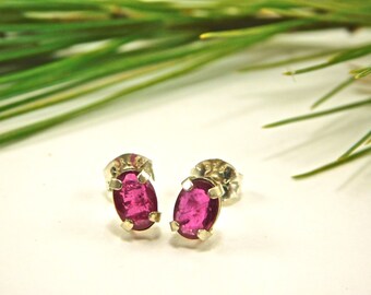 Faceted Natural Ruby Earrings - 4x6 mm Ruby Sterling Silver Stud Earrings - Natural Ruby Jewelry- Handmade Ruby Earrings