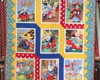 Peter Rabbit Baby Quilt with Prairie Points finished size 35" x 42"