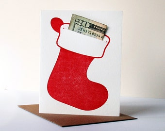 Letterpress Holiday Card - Stocking - Money Holder