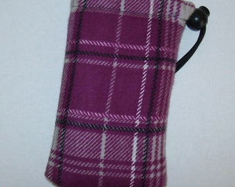 Padded Pipe Pouch, Maroon Plaid Bag, Pipe Case, Pipe Bag, Padded Pipe Cozy, Stoner Gift, Smoke Bag, Hipster Bag, Grunge Bag - 5" DRAWSTRING