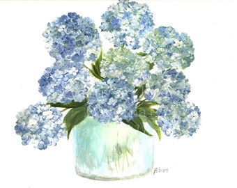 Original Watercolor Hydrangea Series 1, Original Watercolor Print, Watercolor Blue Hydrangea Painting,