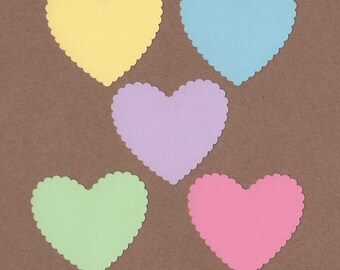 25 - 2" Scalloped Heart Die Cuts Paper Craft Embellishment Soft Side Colors Set 7035