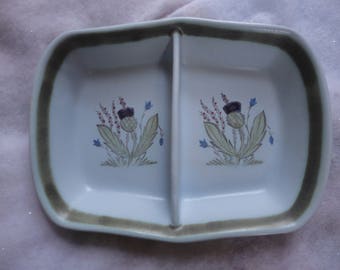 Vintage Buchan Thistleware Divided Serving Dish Made in Scotland, Stoneware by Buchan, Buchan, Thistleware, Stoneware Dish, Mid Century