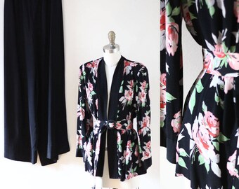 1930s black floral beach pajamas // 1930s beach pyjamas // vintage beach pyjamas