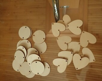 Laser cut 1.5" Natural wood circles or hearts