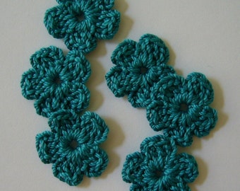 Crocheted Flowers - Teal Forget-Me-Nots - Crocheted Flower Embellishments - Crocheted Flower Appliques - Cotton Flowers - Set of 6