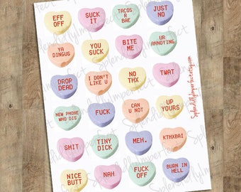 Rude Conversation Heart Planner Stickers