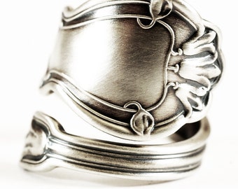 Flower Spoon Ring Art Nouveau Bluebell Flower Sterling Silver Gorham's 1904 "Portland" Spoon Ring, Handmade & Adjustable to Your Size (6720)