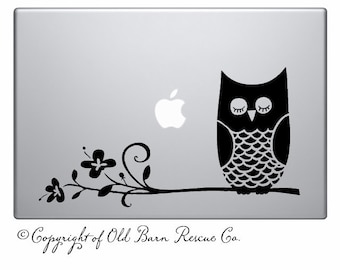 Owl on branch -laptop notebook computer decal vinyl graphic sticker art SignTransfer