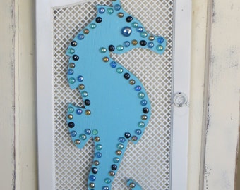 SEAHORSE Wall Decor, Shabby Chic, Coastal, Handpainted Sign, Beach Wall Art, Nautical Decor