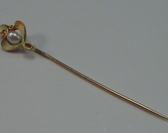 14K Yellow and Green Gold Stick Pin with Fresh Water Pearl