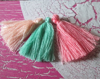 3 trailer * tassels * tassel * cotton * 30 mm * Mint green * salmon * apricot