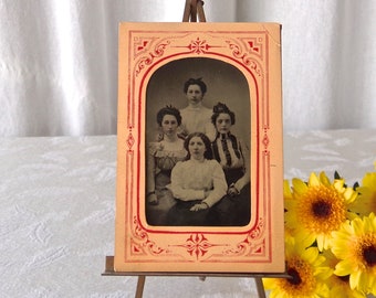 Antique Tintype Victorian Ladies Old Photo Early Photography ca 1880s