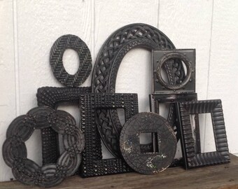 Black Textured Open Frames - Wall Frame Gallery - Ornate Frames - Set of 9 - Farmhouse Paris Apt