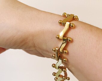 Vintage Gold Metal Bar Link 80's Bracelet-Rare
