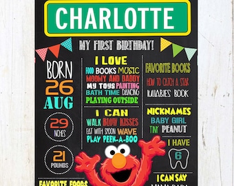 Elmo Birthday Chalkboard, Sesame Street 1st, 2nd, 3rd, 4th Birthday, Sesame Street Party, Elmo Party, Any AGE, Printable, DIGITAL FILE